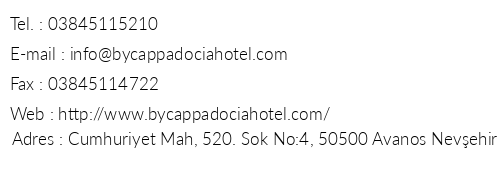 By Cappadocia Hotel & Spa telefon numaralar, faks, e-mail, posta adresi ve iletiim bilgileri